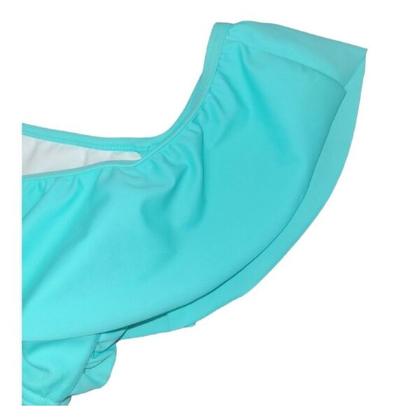 NWOT Victoria's Secret Crop Cropped Flounce Swim Bikini Top Turquoise S - Picture 6 of 9